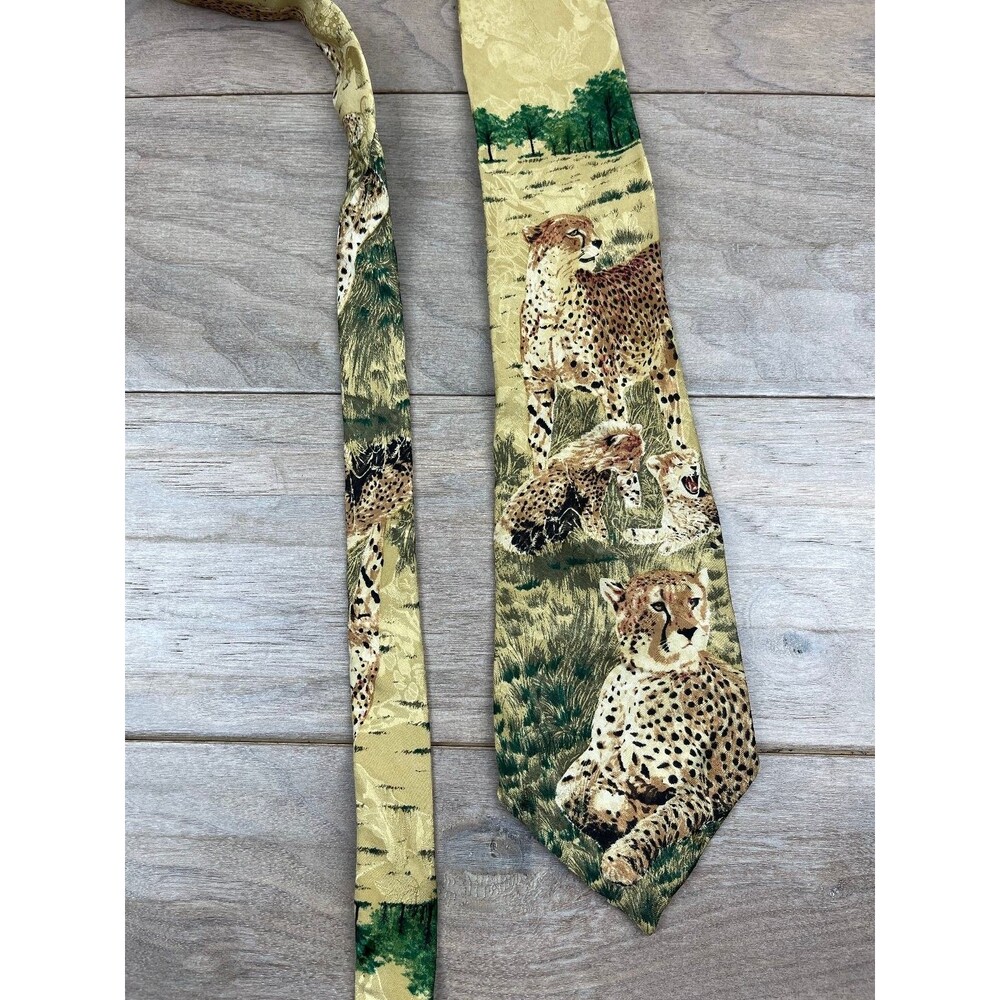 Endangered Species Men's Tie Gold Green Cheetah Wildlife Jacquard